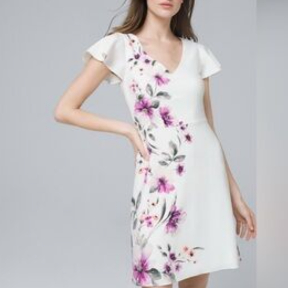 White House Black Market White Floral Dress Size 14